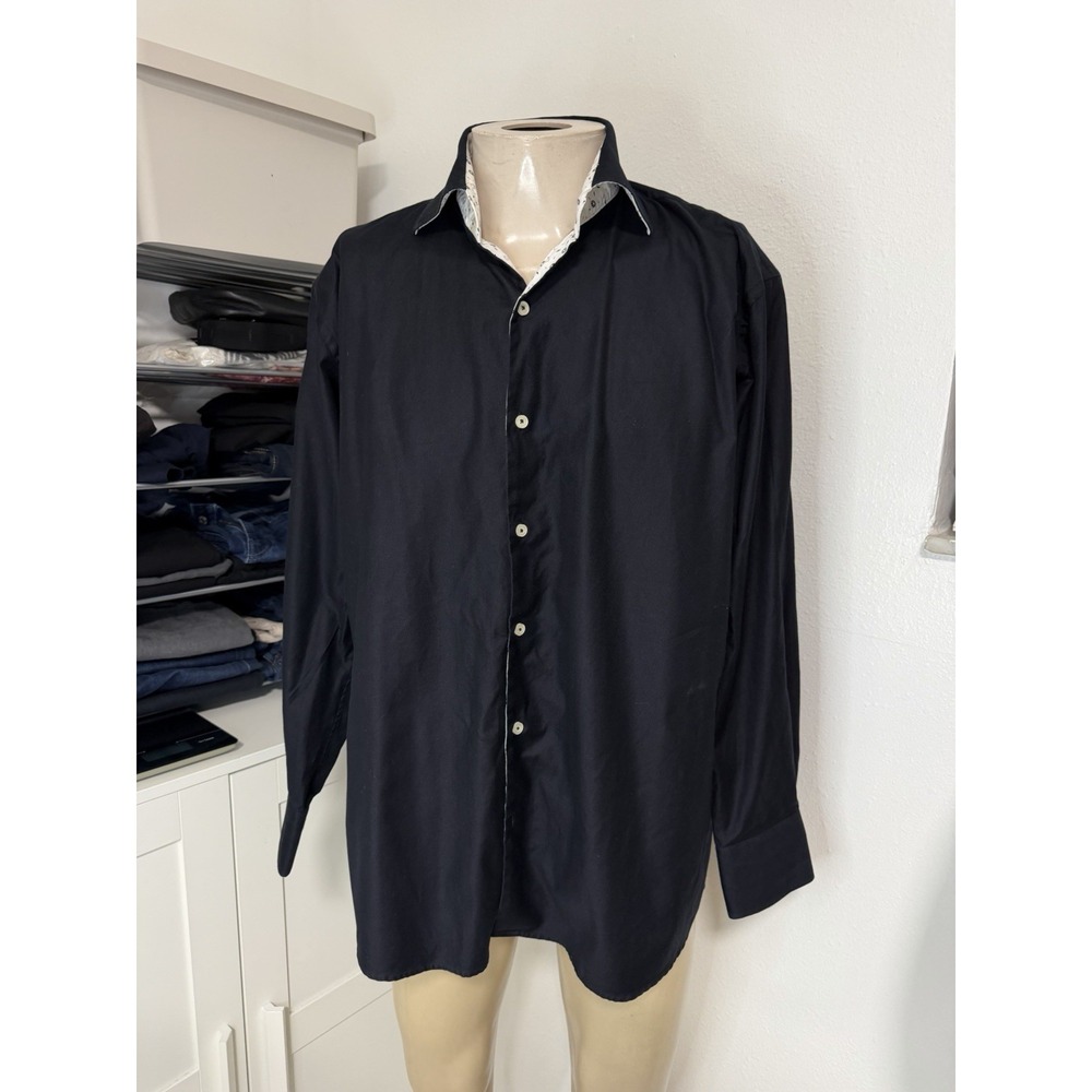 Touch The Collection Men's Dark Blue Dress Shirt Long Sleeve Button Down Size L